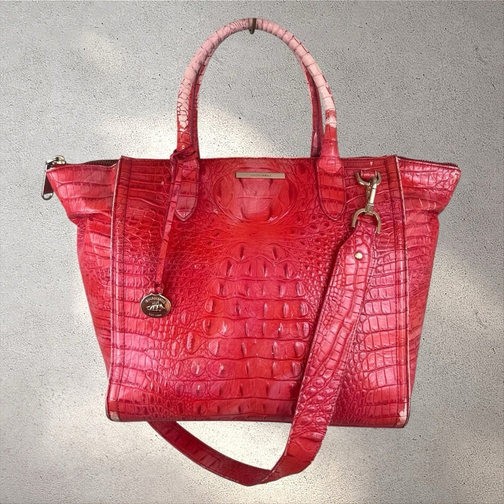 BRAHMIN Duxbury Melbourne Aubree Red Croc Embossed Leather Satchel Bag
